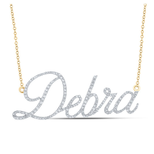 10K Yellow Gold Womens Round Diamond DEBRA Name Necklace 7/8 Cttw