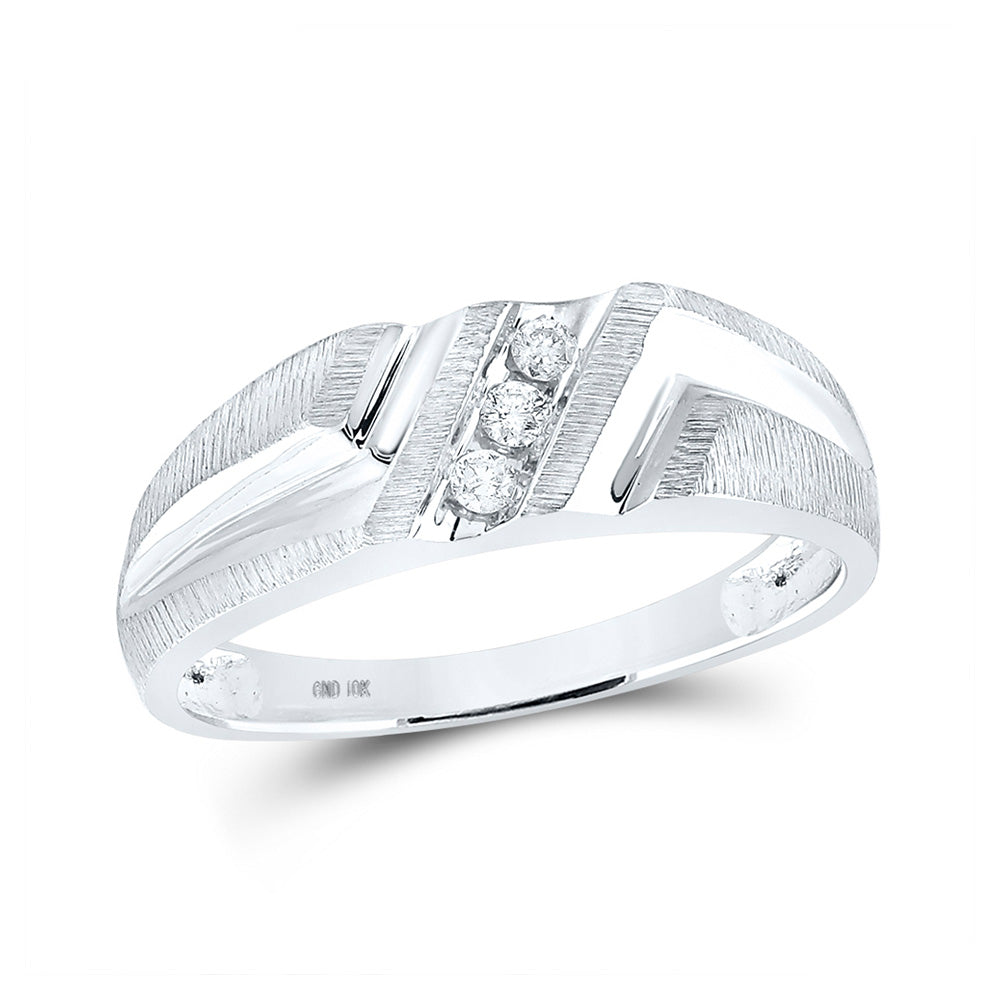 10kt White Gold Mens Round Diamond Wedding Band Ring 1/10 Cttw