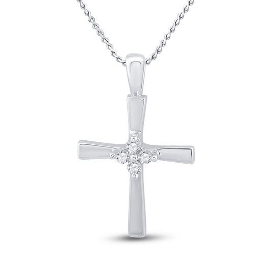 14K White Gold Womens Round Diamond Cross Pendant 1/20 Cttw, Length: 0.76 In, Width: 0.43 In