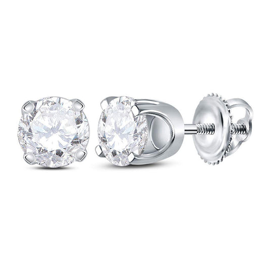 14K White Gold Unisex Round Diamond Solitaire Stud Earrings 7/8 Cttw