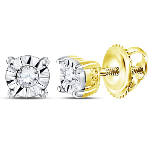 10K Yellow Gold Womens Round Diamond Solitaire Illusion Earrings 1/20 Cttw, Length: 0.14 In, Width: 0.14 In