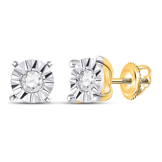 10K Yellow Gold Womens Round Diamond Miracle Stud Earrings 1/6 Cttw