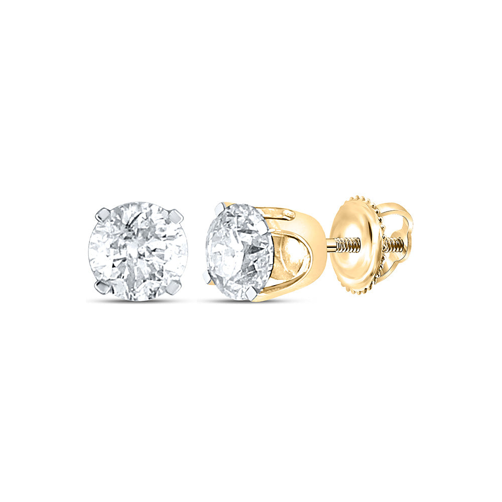 14K Yellow Gold Womens Round Diamond Solitaire Stud Earrings 1/6 Cttw