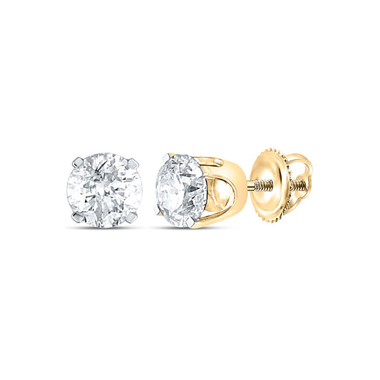 14K Yellow Gold Womens Round Diamond Solitaire Stud Earrings 1/6 Cttw