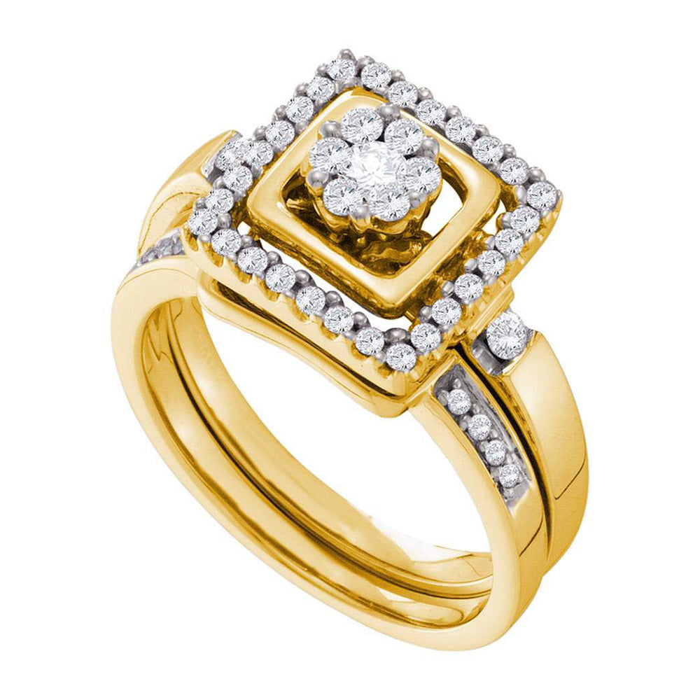 14K Yellow Gold Round Diamond Bridal Wedding Ring Band Set 1/2 Cttw, Womens Size: 5-10