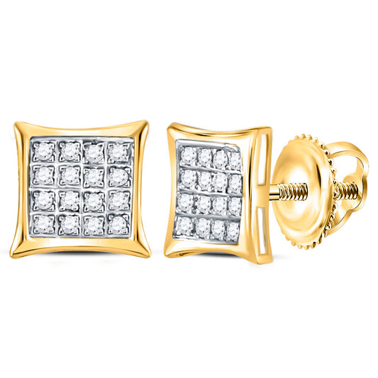 14K Yellow Gold Womens Round Diamond Square Kite Cluster Stud Earrings 1/10 Cttw, Length: 0.26 In, Width: 0.26 In