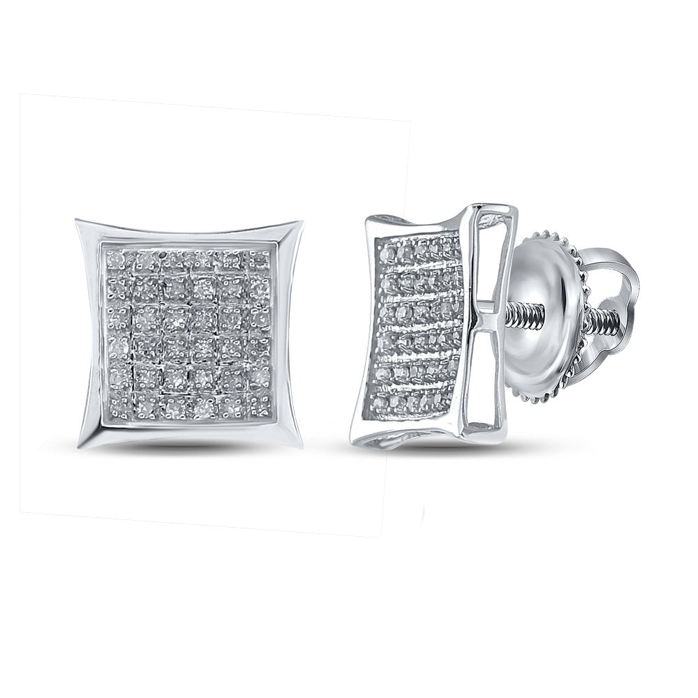 Sterling Silver Round Diamond Kite Square Earrings 1/4 Cttw, Length: 0.37 In, Width: 0.37 In