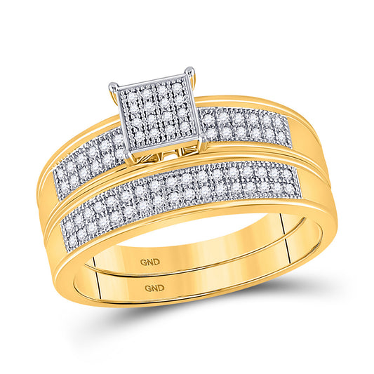 10K Yellow Gold Round Diamond Bridal Wedding Ring Band Set 1/5 Cttw, Womens Size: 5-10