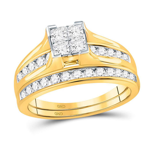 10K Yellow Gold Princess Diamond Bridal Wedding Ring Band Set 1 Cttw, Womens Size: 5-10