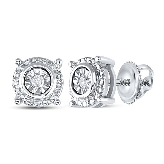 Sterling Silver Womens Round Diamond Stud Earrings 1/20 Cttw, Length: 0.25 In, Width: 0.26 In