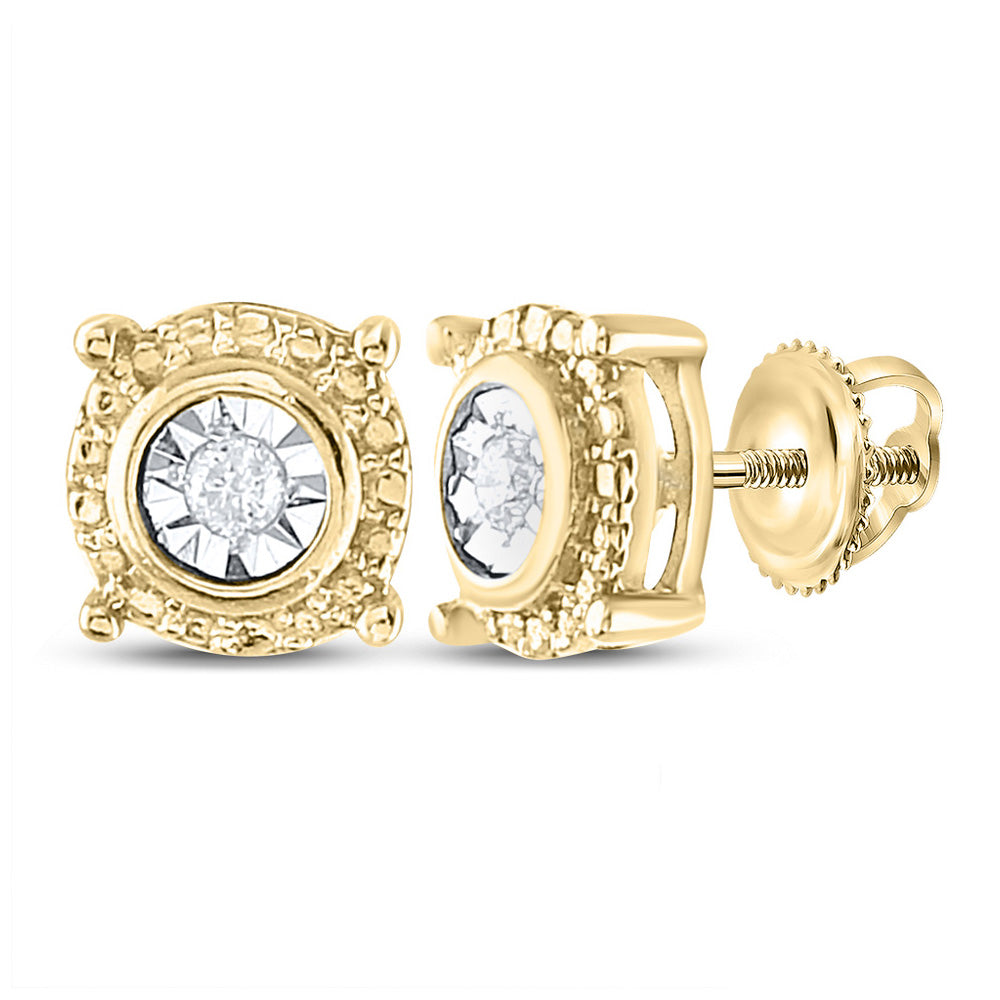 Yellow-tone Sterling Silver Womens Round Diamond Stud Earrings 1/20 Cttw, Length: 0.25 In, Width: 0.26 In