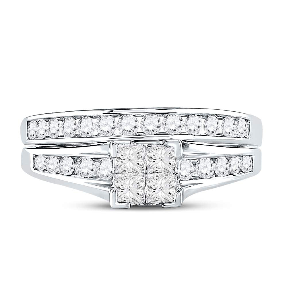 10K White Gold Diamond Princess Bridal Wedding Ring Band Set 7/8 Cttw, Womens Size: 5-10