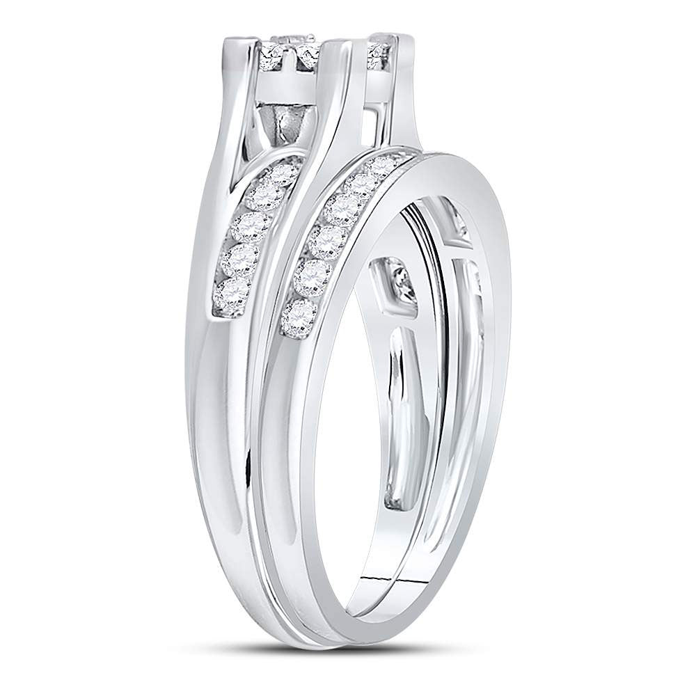 10K White Gold Diamond Princess Bridal Wedding Ring Band Set 7/8 Cttw, Womens Size: 5-10