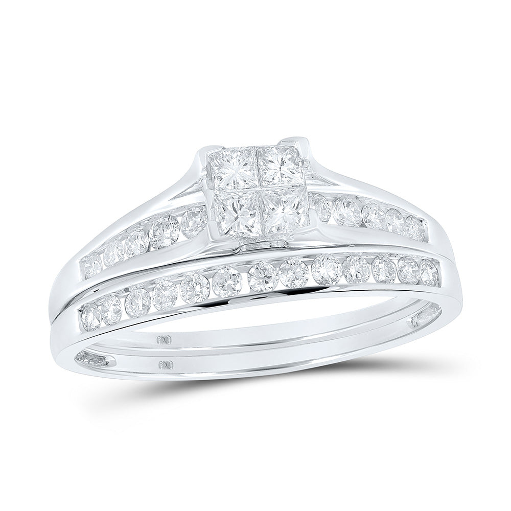 10K White Gold Diamond Princess Bridal Wedding Ring Band Set 7/8 Cttw, Womens Size: 5-10