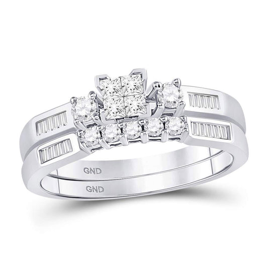 10K White Gold Princess Diamond Bridal Wedding Ring Band Set 3/8 Cttw, Womens Size: 5-10