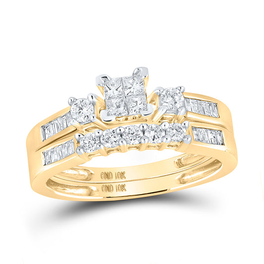 10K Yellow Gold Princess Diamond Bridal Wedding Ring Band Set 3/8 Cttw, Womens Size: 5-10