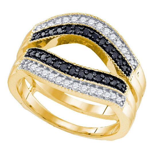 10K Yellow Gold Womens Round Black Color Enhanced Diamond Wrap Ring Guard Enhancer 1/2 Cttw, Womens Size: 5-10