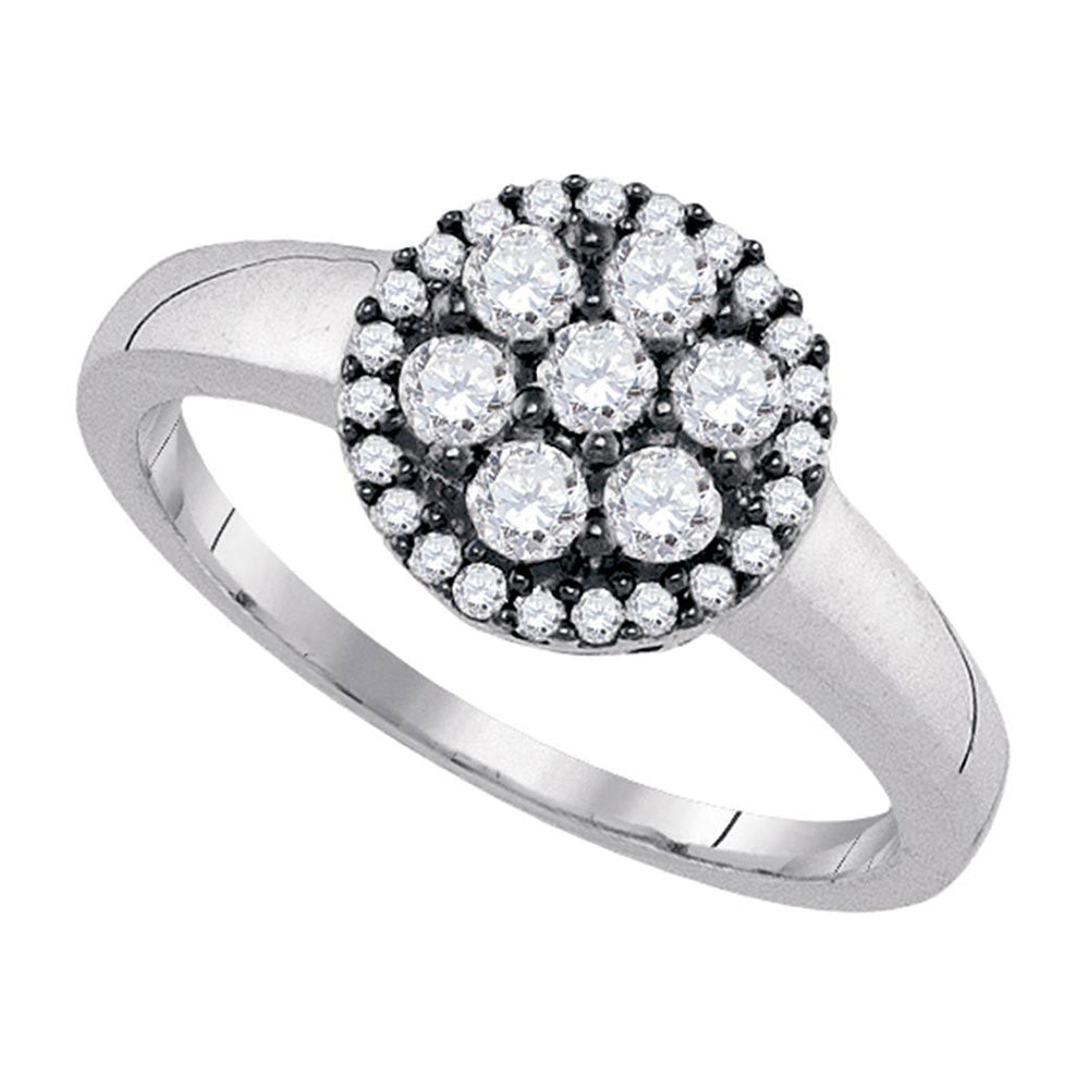 Sterling Silver Womens Round Diamond Flower Cluster Ring 1/2 Cttw, Womens Size: 5-10