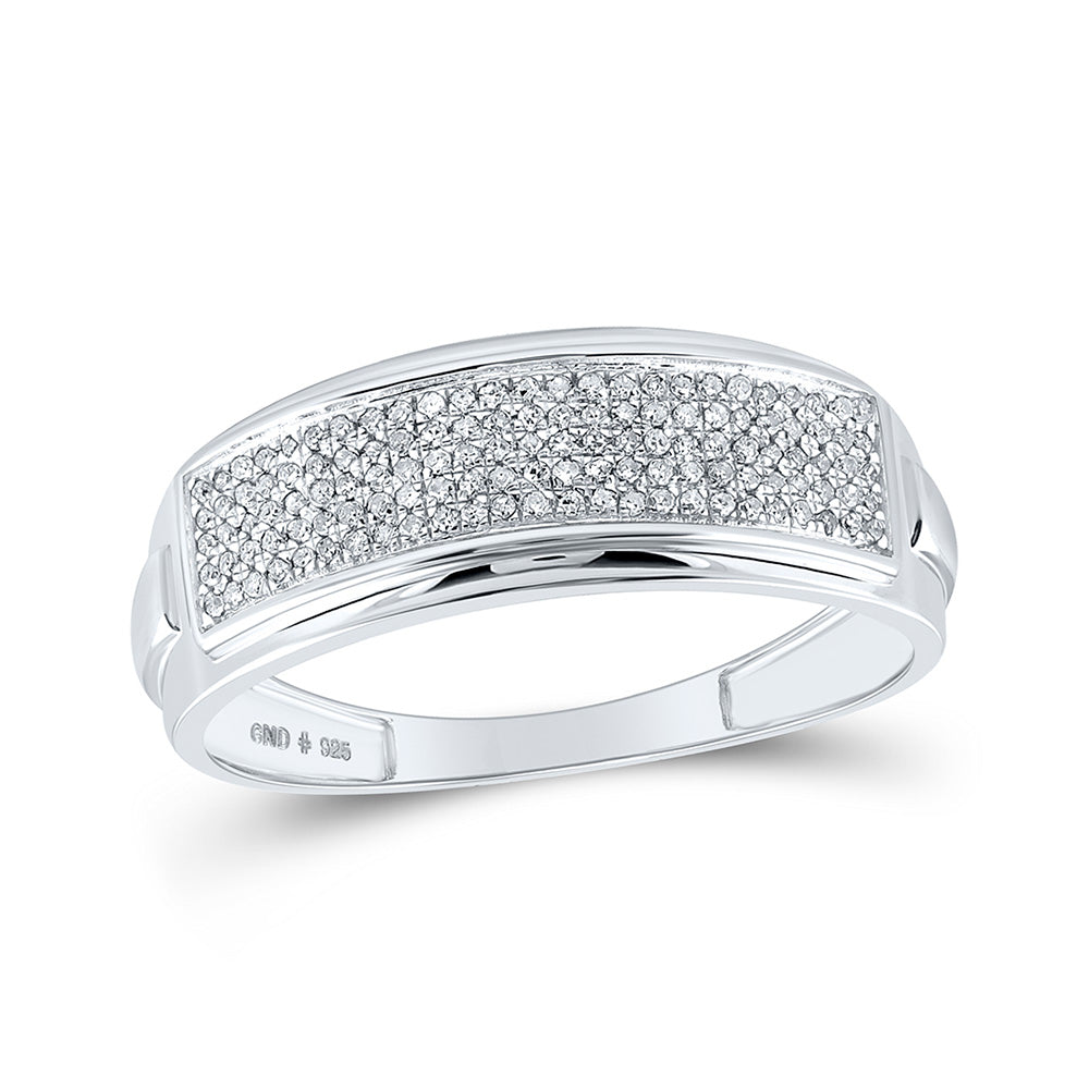 Sterling Silver Mens Round Diamond Pave Band Ring 1/4 Cttw, Mens Size: 7-13