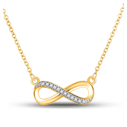 10K Yellow Gold Womens Round Diamond Infinity Necklace 1/20 Cttw, Length: 17.99 In, Width: 0.75 In