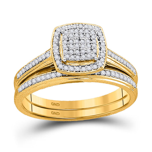 10K Yellow Gold Round Diamond Bridal Wedding Ring Band Set 1/4 Cttw, Womens Size: 5-10