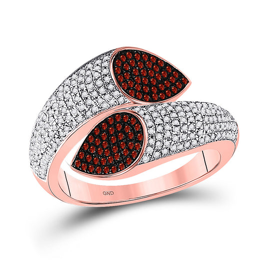 10K Rose Gold Womens Round Red Color Enhanced Diamond Fashion Ring 3/4 Cttw, Womens Size: 5-10