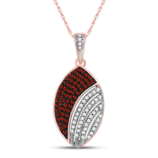 10K Rose Gold Womens Round Red Color Enhanced Diamond Oval Pendant 1/3 Cttw