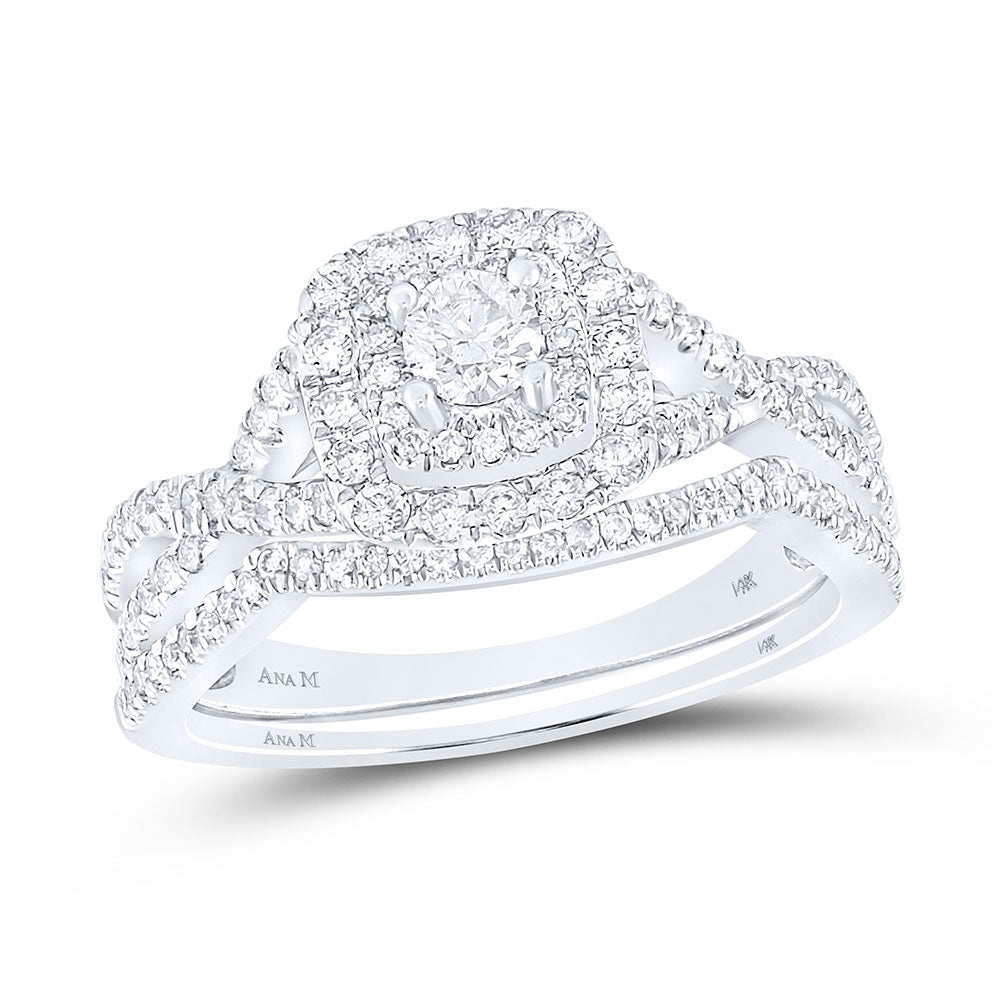 14K White Gold Round Diamond Bridal Wedding Ring Band Set 3/4 Cttw, Womens Size: 5-10