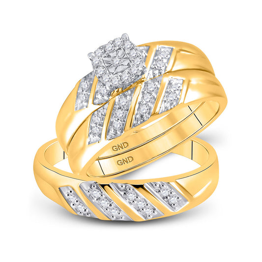 10K Yellow Gold His Hers Round Diamond Solitaire Matching Wedding Set 1/4 Cttw, Womens Size: 5-10, Mens Size: 7-13