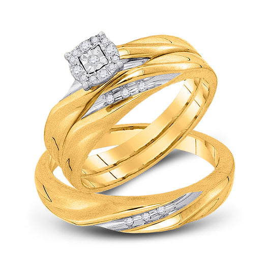 10K Yellow Gold His Hers Round Diamond Solitaire Matching Wedding Set 1/8 Cttw, Womens Size: 5-10, Mens Size: 7-13