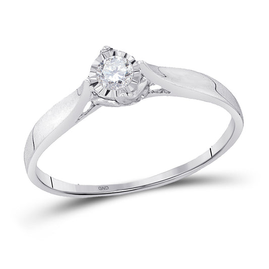 10K White Gold Womens Round Diamond Solitaire Promise Ring 1/12 Cttw, Womens Size: 5-10