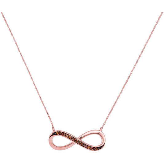 10K Rose Gold Womens Round Red Color Enhanced Diamond Infinity Pendant Necklace 1/20 Cttw, Length: 17.99 In, Width: 0.83 In