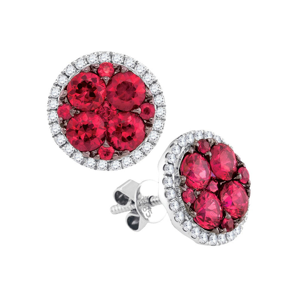 14K White Gold Womens Round Ruby Circle Cluster Earrings 2-7/8 Cttw