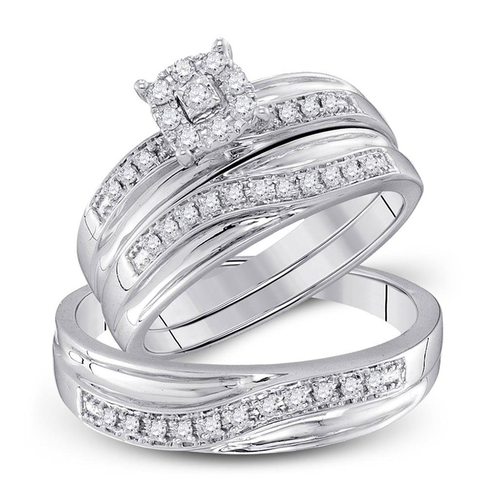 10K White Gold His Hers Round Diamond Solitaire Matching Wedding Set 1/3 Cttw, Womens Size: 5-10, Mens Size: 7-13