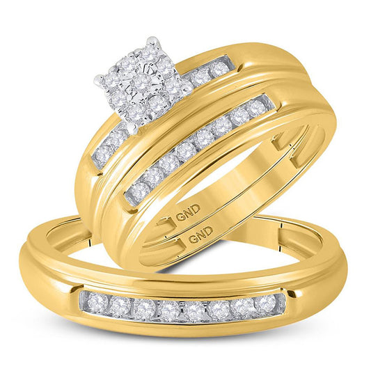 10K Yellow Gold His Hers Round Diamond Solitaire Matching Wedding Set 3/8 Cttw, Womens Size: 5-10, Mens Size: 7-13