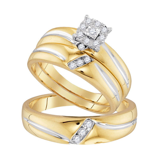 10K Yellow Gold His Hers Round Diamond Solitaire Matching Wedding Set 1/5 Cttw, Womens Size: 5-10, Mens Size: 7-13