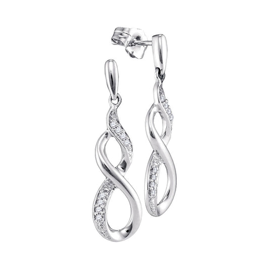 10K White Gold Womens Round Diamond Infinity Dangle Earrings 1/20 Cttw, Length: 1.04 In, Width: 0.28 In