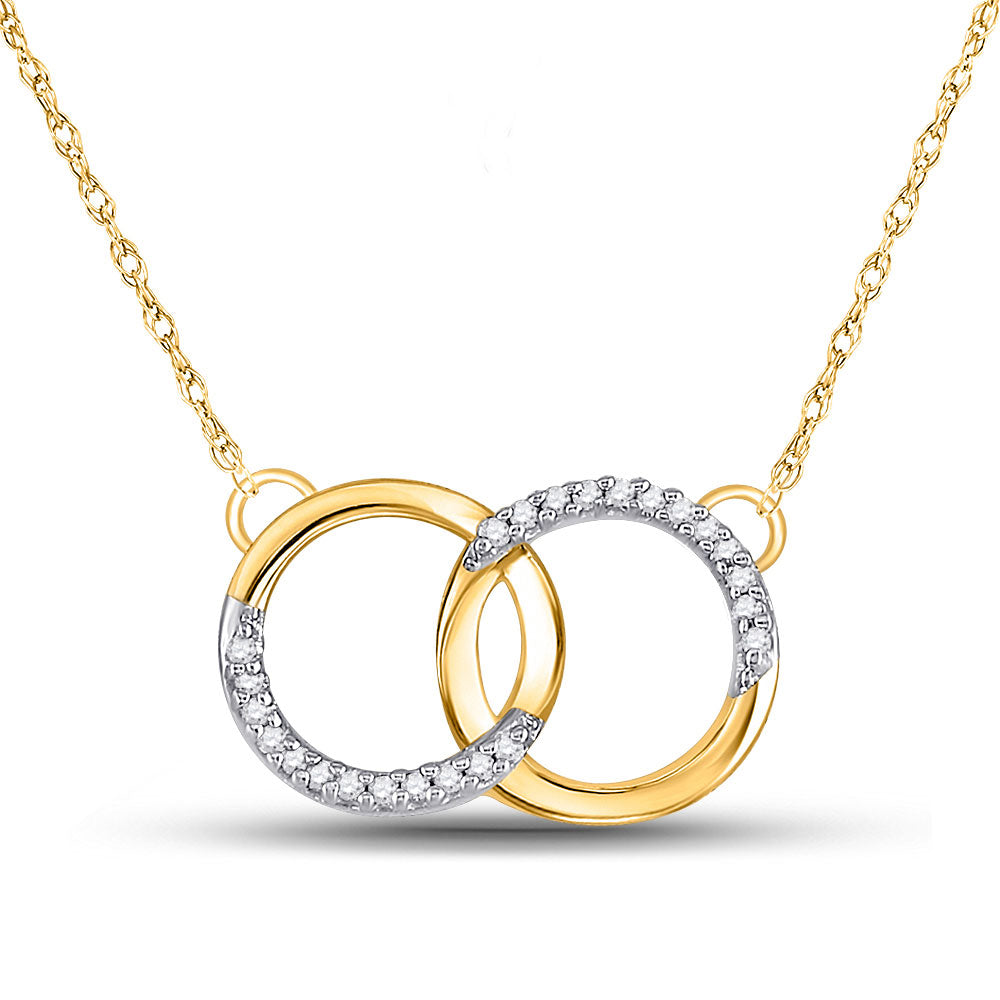 10K Yellow Gold Womens Round Diamond Double Circle Necklace 1/10 Cttw, Length: 0.44 In, Width: 0.71 In