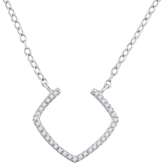 10K White Gold Womens Round Diamond Fashion Necklace 1/10 Cttw, Length: 17.5 In