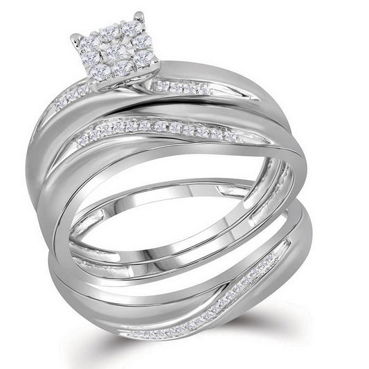 10K White Gold His Hers Round Diamond Cluster Matching Wedding Set 1/5 Cttw, Womens Size: 5-10, Mens Size: 7-13