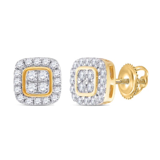 10K Yellow Gold Womens Round Diamond Square Cluster Stud Earrings 1/5 Cttw