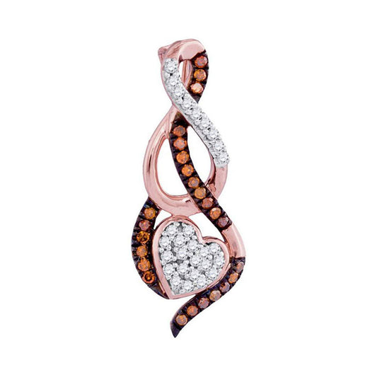 10K Rose Gold Womens Round Red Color Enhanced Diamond Heart Pendant 1/6 Cttw, Length: 0.84 In, Width: 0.32 In