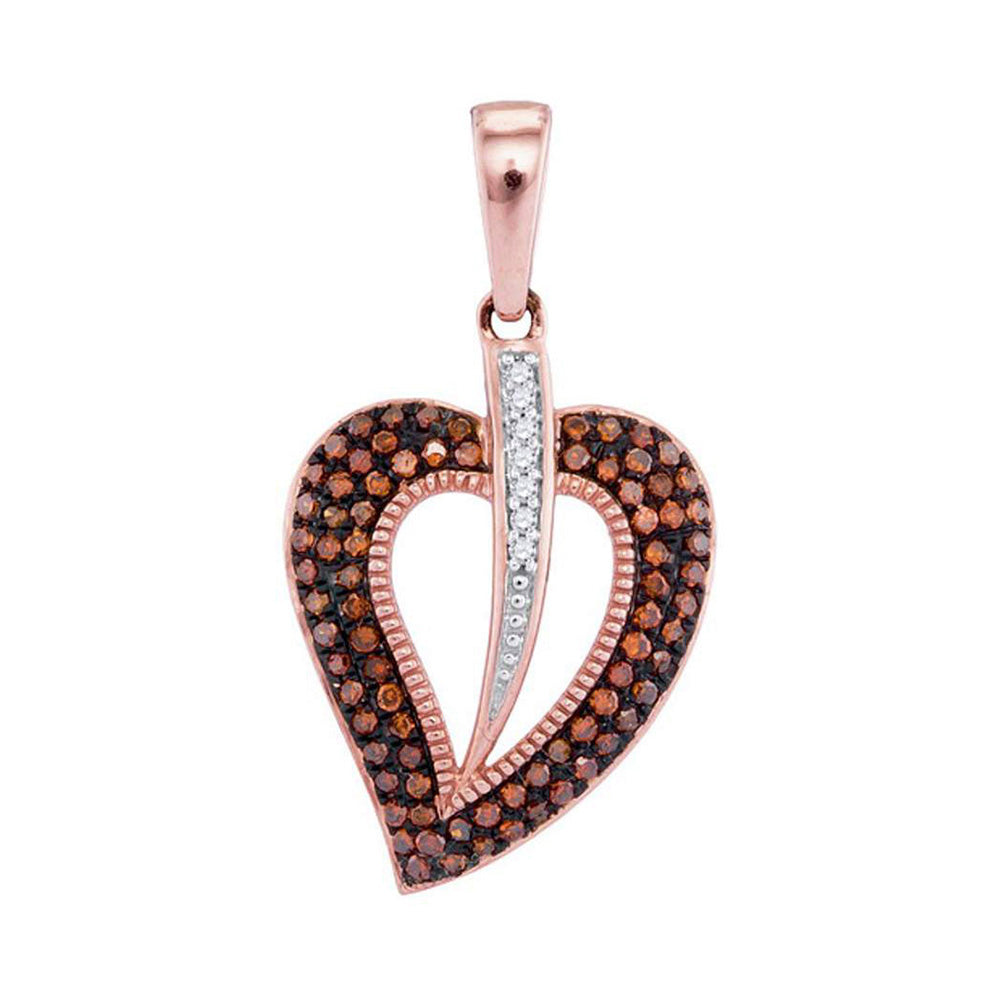 10K Rose Gold Womens Round Red Color Enhanced Diamond Heart Pendant 1/4 Cttw