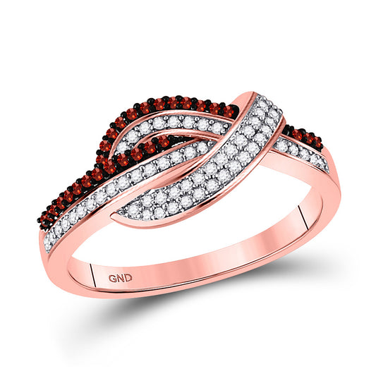 10K Rose Gold Womens Round Red Color Enhanced Diamond Knot Fashion Ring 1/4 Cttw, Womens Size: 5-10