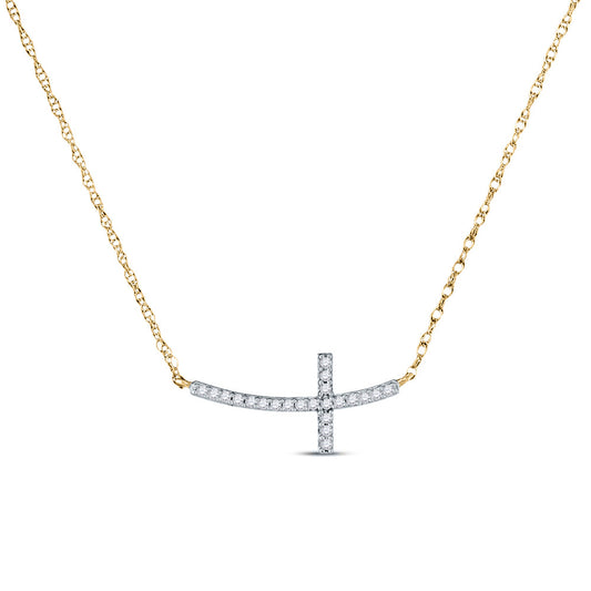 10K Yellow Gold Womens Round Diamond Horizontal Cross Necklace 1/20 Cttw, Length: 0.31 In, Width: 0.72 In