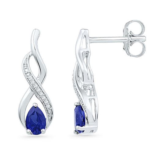 10K White Gold Womens Pear Synthetic Blue Sapphire Diamond Stud Earrings 1 Cttw