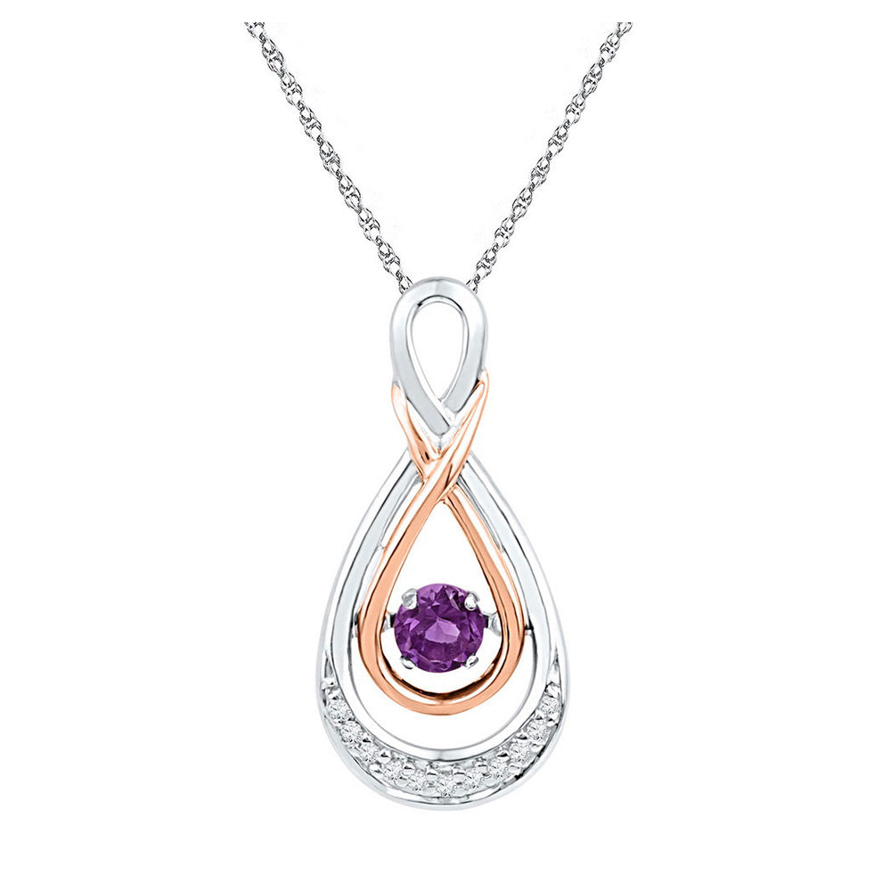 10K Two-tone Gold Womens Round Synthetic Amethyst Teardrop Pendant 1/4 Cttw, Length: 0.74 In, Width: 0.42 In