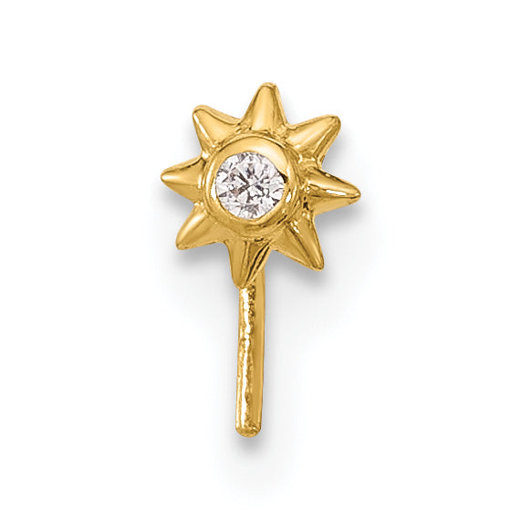 14K Yellow Gold 23 Gauge CZ Sun Nose Stud