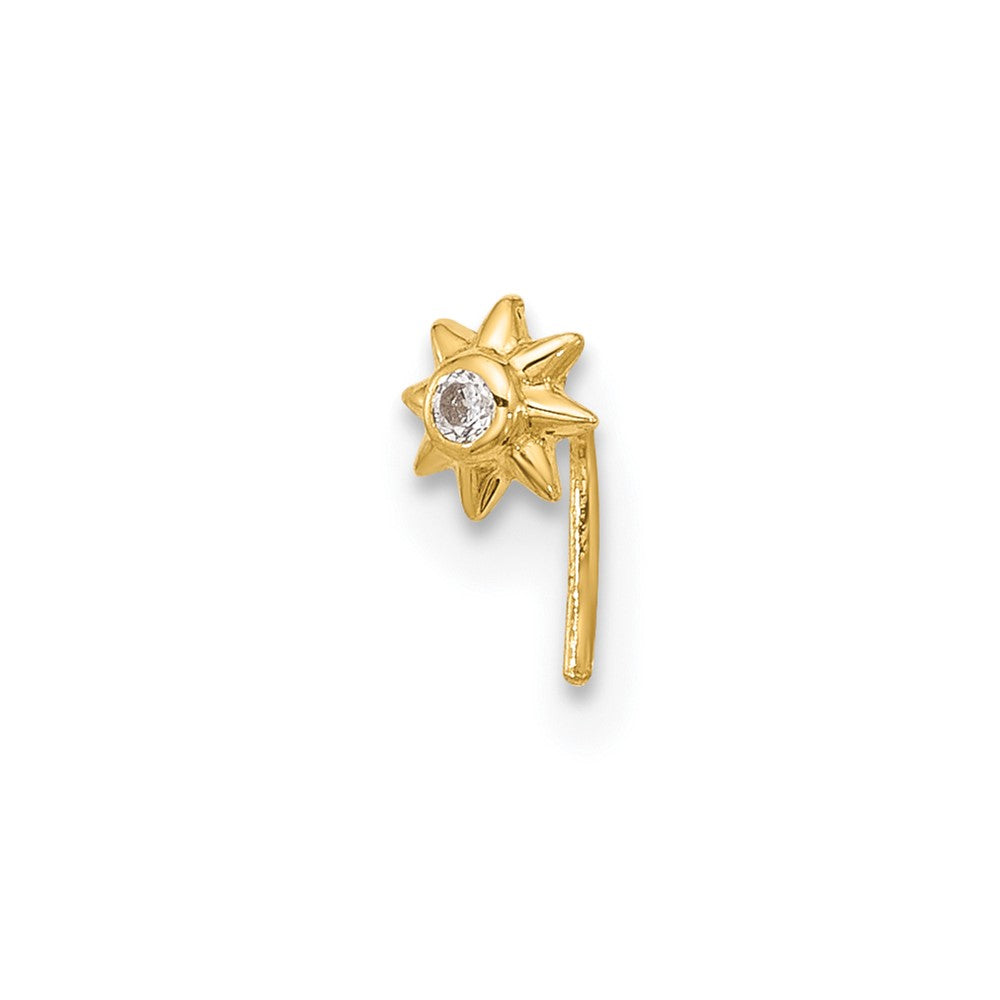 14K Yellow Gold 23 Gauge CZ Sun Nose Stud