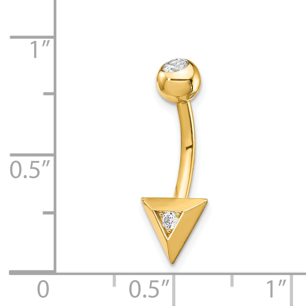 14K Yellow Gold 14 Gauge Triangle CZ Belly Ring